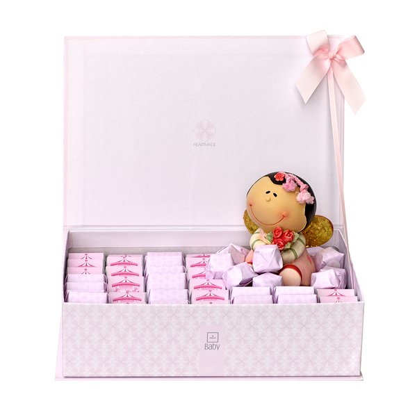 825g Pink Baby Girl Chocolate Box with Flower Girl Figure
