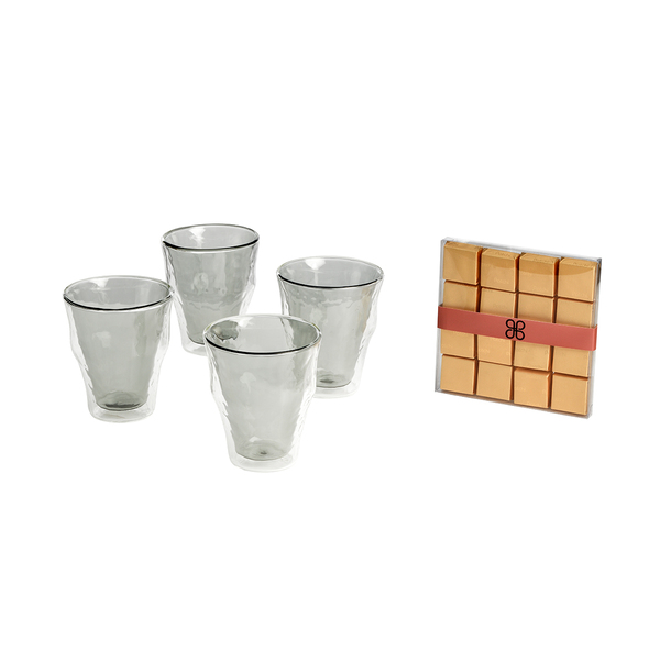 Four Double-Wall Grey Cups Gift With 190g Of Chocolate