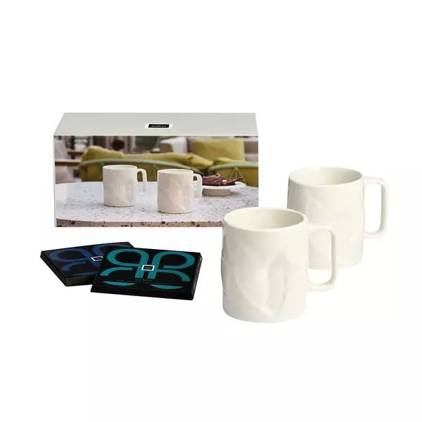 Two White Textured Mugs Gift With Two Chocolate Bars